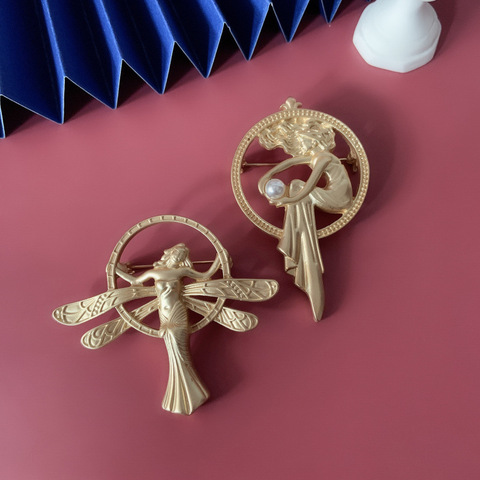Insigne broche de perles, Vintage Baroque, or mat, en alliage d'ange, pour manteau, costume, col de chemise, accessoires de décoration cadeaux ► Photo 1/5