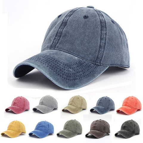Casquette de Baseball pour hommes et femmes, chapeau à rabat, couleur Pure, cowboy, lavage à l'eau, Hip Hop, casquette ajustée ► Photo 1/6