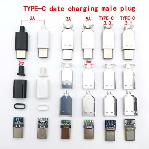 Prise de charge USB 3.1 Type C 2.0 mâle, 2 jeux, prise de soudage USB-C, adaptateur 3/4 en 1, 2A/3A/5A, grand connecteur de courant avec étui ► Photo 1/6