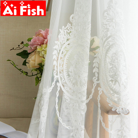 Rideaux en Tulle blancs brodés pour salon, Voile européen, rideaux transparents pour fenêtre de chambre à coucher, tissus, panneau M147-50 ► Photo 1/6