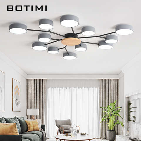 BOTIMI nouveauté Lustre moderne en LED avec abat-jour rond en métal gris pour salon nordique plafonnier chambre Lustre ► Photo 1/6