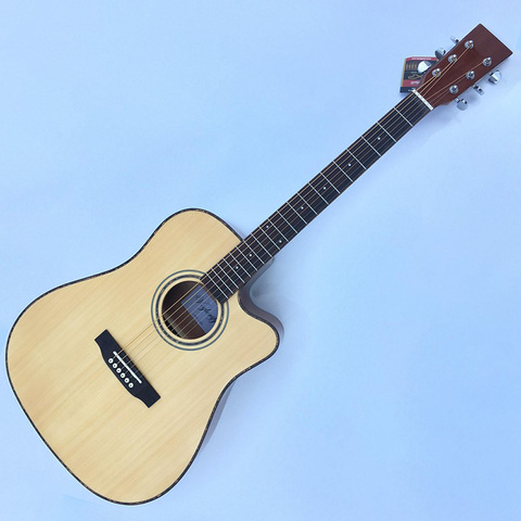 Guitare électro-acoustique en bois d'épicéa massif de 41 pouces, couleur naturelle, finition brillante, design coupé ► Photo 1/1