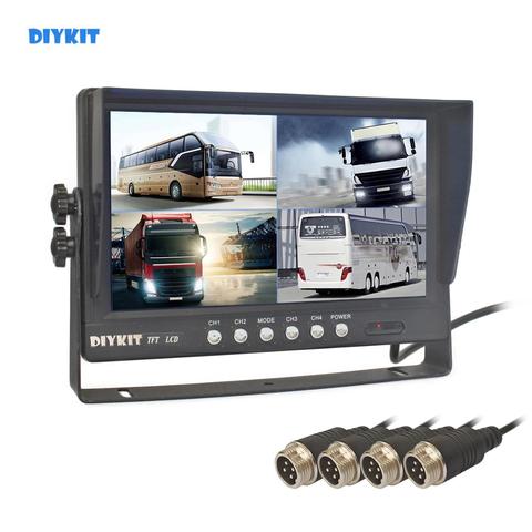 DIYKIT-moniteur de voiture, moniteur de sauvegarde pour véhicule et camion, Quad écran 9 pouces, 4 broches, 4 broches, caméra de recul 12V-24V DC ► Photo 1/6