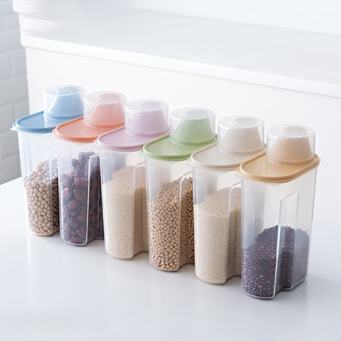Boîte de rangement en PP Pour aliments, ensemble de récipients transparents en plastique avec couvercles, bouteilles de rangement de cuisine, pots de céréales séchées, réservoir de 1,9 l-2,5 l H1211 ► Photo 1/6