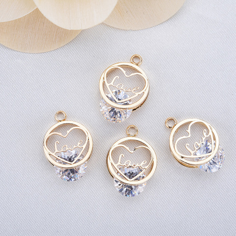 Pendentifs en laiton plaqué or 12MM 24K, 4 pièces, breloques en forme de cœur en Zircon, accessoires de bijouterie de haute qualité à faire soi-même ► Photo 1/5