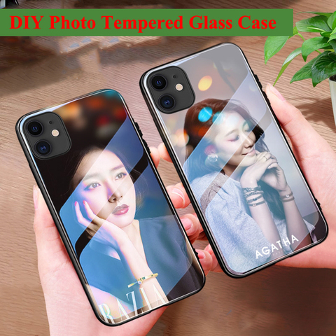 Photo personnalisée En Verre Trempé pour iPhone 12 Pro Max Mini 11 XS Max XS XR SE X 8 7 plus 6 6s Plus Étui Pare-chocs Unique Etui BRICOLAGE ► Photo 1/6