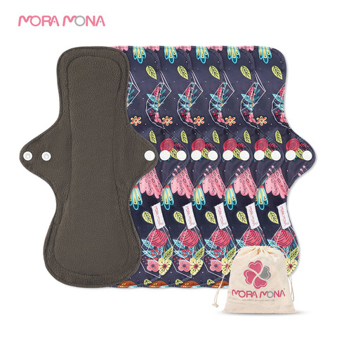 Mora Mona – serviette hygiénique en tissu lavable réutilisable, tampons menstruels en bambou et charbon de bois, respirant, doublure de culotte féminine, 5 pièces ► Photo 1/5