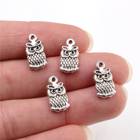 Breloques antiques en forme de hibou, 15x8mm, 30 pièces, plaquées argent, faites à la main, pendentif: bricolage pour bracelet necklace-Q7-42 ► Photo 1/2