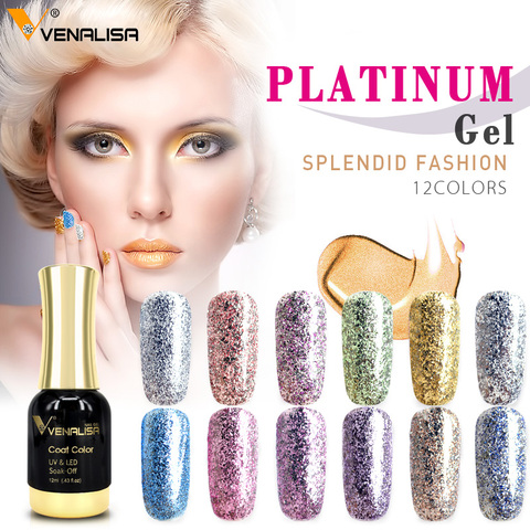 Venalisa approvisionnement nail art 12ml souper diamant brillant paillettes paillettes étoilé platine émail gel vernis ► Photo 1/6