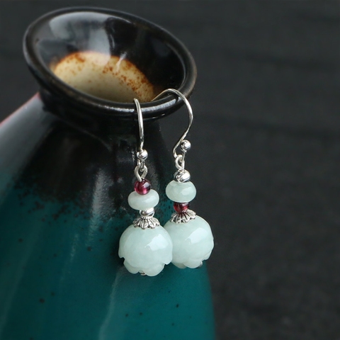 Boucles d'oreilles en Jade naturel, Lotus, émeraude, porte-bonheur, accessoires de mode, perles, amulette sculptée à la main, cadeaux pour hommes et femmes ► Photo 1/5