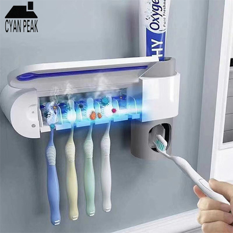 Porte-brosse à dents à lumière UV, stérilisateur automatique à ultraviolets, distributeur de dentifrice, ensemble d'accessoires de salle de bain ► Photo 1/6