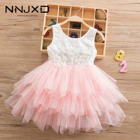 Été perles fille robe 2022 blanc dos nu filles adolescente princesse robe irrégulière Tutu 2-6 ans rose enfants robes rose ► Photo 1/6