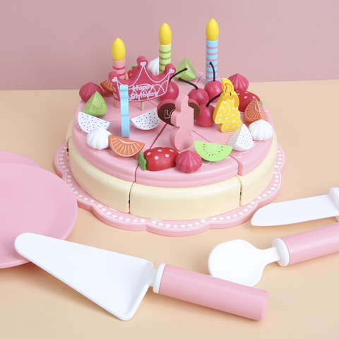 Simulation de gâteau magnétique en bois pour enfants, gâteau à la fraise, double anniversaire, bébé, faire semblant de jouer à la cuisine, jouets éducatifs pour filles ► Photo 1/6