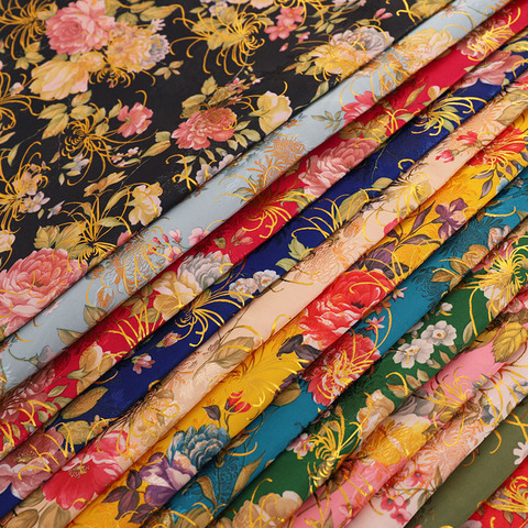 Tissu à fleurs en Satin, brocart pour vêtements, bricolage, patchwork, couture, matériel pour coudre cheongsam et kimono ► Photo 1/6