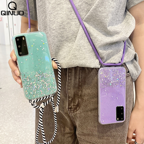 Neck Strap Lanyard Case For Samsung Galaxy S8 S9 S10 Plus Note 10 Lite A51 A71 5G A50 A70 A11 S20 Ultra Glitter Clear Soft Cover ► Photo 1/6