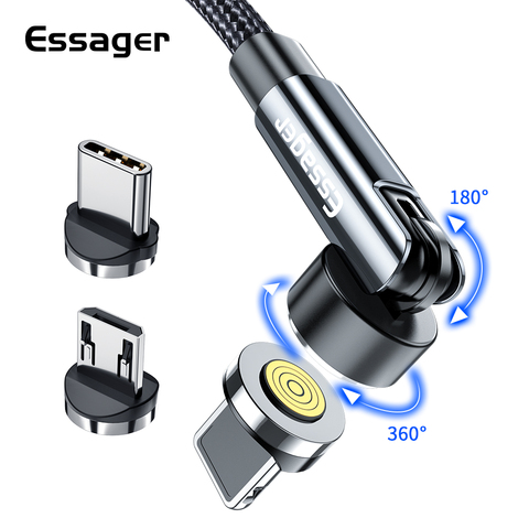 Essager 540 rotation câble magnétique 3A chargeur magnétique de charge rapide pour iPhone Xiaomi téléphone portable Micro USB Type C données fil cordon ► Photo 1/6