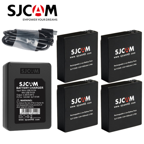 D'origine SJCAM 4 pièces Batterie + Double Chargeur Pour SJ4000 SJ5000 SJ5000X M10 M20 SJ6 SJ7 SJ8 Pro SJ9 SJ10 PRO Series Caméra D'action ► Photo 1/6