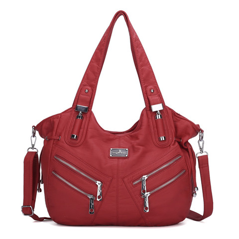 Ange baiser femmes lavé PU Faux cuir sac à bandoulière sac de messager avec longue sangle ► Photo 1/6
