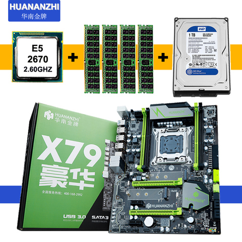 HUANAN ZHI X79 carte mère avec SSD M.2 slot CPU Intel Xeon E5 2670 C2 SR0KX 4 canaux RAM 32G (4*8G) 1600 RECC SATA3 1 to HDD ► Photo 1/1