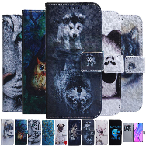 Coque de téléphone à rabat en cuir, étui peint pour Xiaomi Mi Redmi Note 6 7 8 8T 9 9S 10 Pro Lite 7A 8A 9T A3 Panda chien tigre lion livre ► Photo 1/6