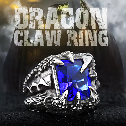 Bague griffe de Dragon pour hommes, bague exquise avec pierre rouge, bleue et noire, bijoux en acier inoxydable, livraison directe ► Photo 1/6