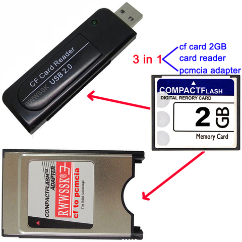 Adaptateur de carte 3 en 1 PCMCIA 68 broches + lecteur de carte usb 128 + carte cf 256 mo, 1 go 2 go 4 go 8 go 16 go 32 go 64 go, carte mémoire Flash compacte ► Photo 1/6