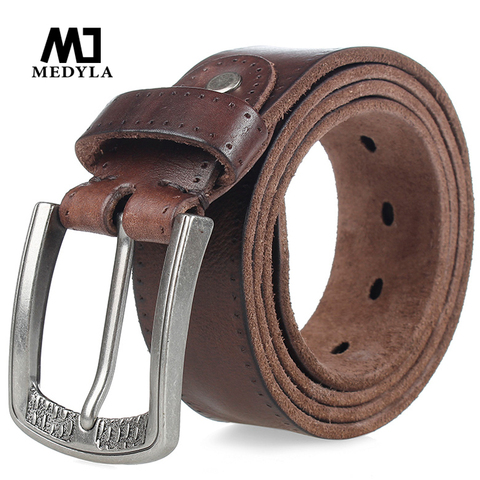 MEDYLA hommes ceinture 100% peau de vache alliage boucle ardillon couleur bleue personnalité choix peau de vache mâle sangle Jeans ceinture cadeau ► Photo 1/6