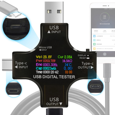 Voltmètre numérique DC 12 en 1 couleur PD USB, testeur de tension de courant, Type C, ampèremètre, détecteur de batterie d'alimentation, indicateur de chargeur ► Photo 1/6