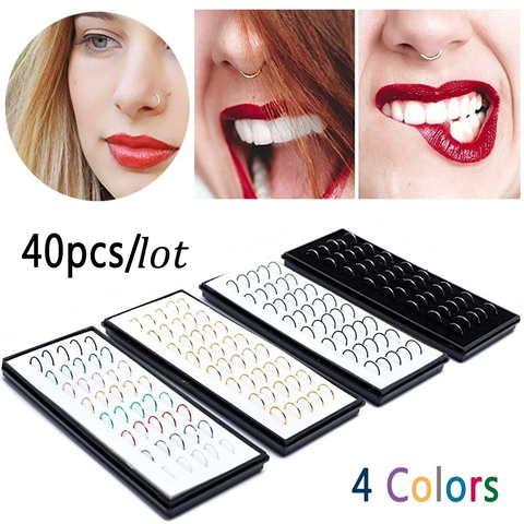 40 pcs/lot 8x0.5mm coloré en acier inoxydable mode nez cerceau nez anneau goujon corps Piercing bijoux Style Punk ajustement pour style cool ► Photo 1/6