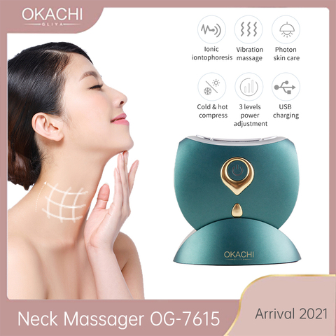 Masseur de cou OKACHI GLIYA 2022 arrivée Massage du visage peau raffermissant rides suppression Vibration froid chaud compresse LED EMS thérapie ► Photo 1/6