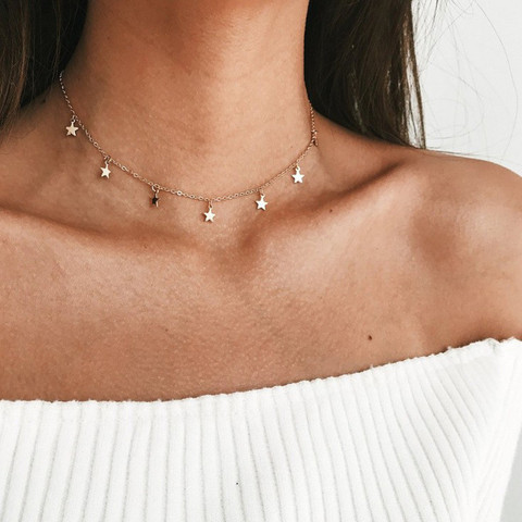 Collier avec pendentif étoile de fête en or pour femmes, bijoux ras du cou, bijoux simples, à la mode, cadeau pour dames ► Photo 1/5