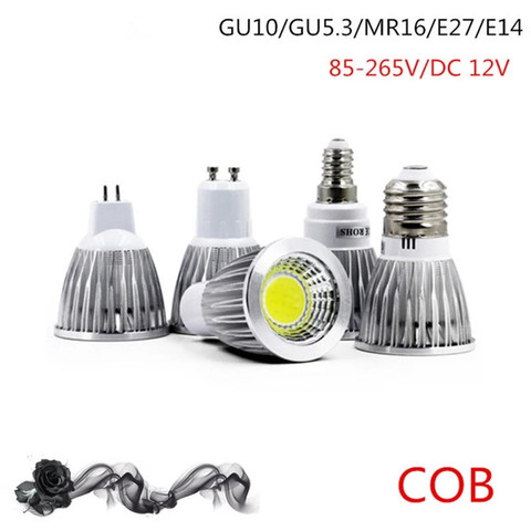 Projecteur led COB, 9W, 12W, 15W, lampe à led GU10/GU5.3/E27/E14 85-265V MR16 12V Cob ampoule led blanc chaud, ampoule blanche froide, lumière led ► Photo 1/6
