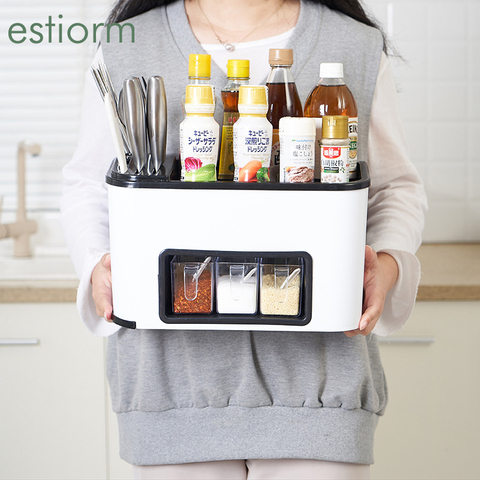 Organisateur de bouteilles d'assaisonnement de cuisine, organisateur de pot d'épice en plastique de grande capacité-boîte de rangement de récipient d'assaisonnement de Condiment ► Photo 1/6