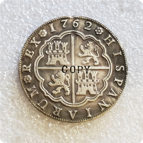 Pièce commémorative de 8 Reales d'espagne, copie de charles III, 1762 ► Photo 1/2