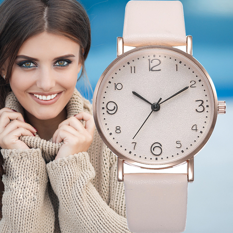 Montre-bracelet en cuir pour femmes, chiffres arabes, décontracté, horloge analogique à Quartz, sport Simple, robe Gfit ► Photo 1/6