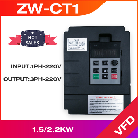 Convertisseur de fréquence VFD contrôleur de ZW-CT1 onduleur 1.5KW/2.2KW/4KW entrée 220v unidirectionnelle et vitesse de sortie triphasée du moteur ► Photo 1/4