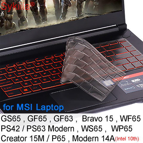 Couverture de clavier pour MSI GS65 GF65 GF63 PS42 WF65 WS65 WP65 Bravo 15 créateur P65 15M moderne PS63 14 Silicone transparent TPU jeu 15.6 ► Photo 1/6