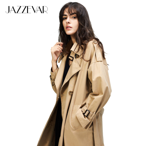 JAZZEVAR 2022 automne nouveau trench décontracté pour femmes surdimensionné Double boutonnage Vintage lavé vêtements d'extérieur vêtements amples ► Photo 1/6