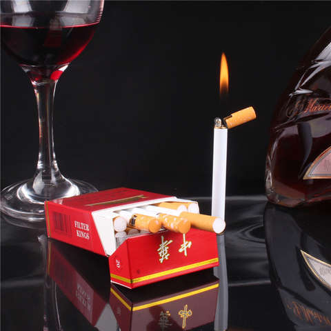 Briquet en métal en forme de Cigarette, Mini torche, Compact, créatif pour l'extérieur, briquet au gaz Butane avec poche, feu libre ► Photo 1/6