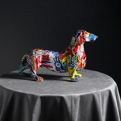 Peinture créative moderne chien teckel coloré, décoration pour armoire à vin, bureau, artisanat de bureau ► Photo 1/6