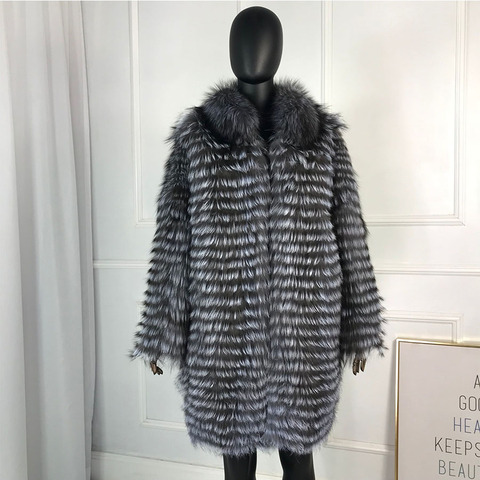 CNEGOVIK-manteau de fourrure renard argenté | Manteaux de fourrure longs naturels, grande taille pour femmes ► Photo 1/6