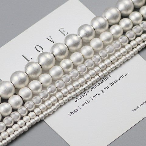 WLYeeS – perles rondes en pierre hématite, argent mat naturel, pour la fabrication de bijoux, breloques 2 3 4 6 8 10mm ► Photo 1/6