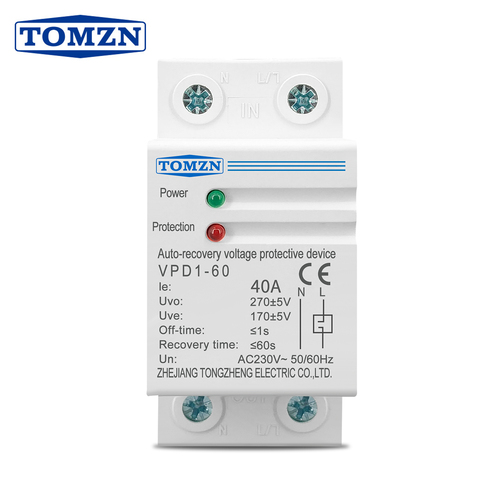 1 pièces 40A 230V Din rail reprise automatique rebrancher sur tension et sous tension dispositif de protection relais de protection ► Photo 1/6