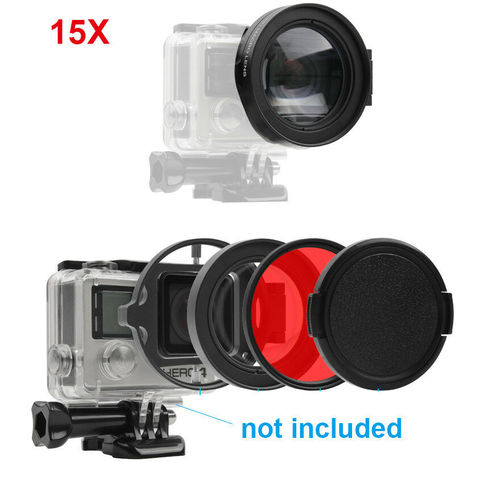 58mm 16x loupe de gros plan Macro filtre d'objectif rouge pour GoPro Hero 3 + 4 5 6 7 étui étanche accessoires pour caméra ► Photo 1/6