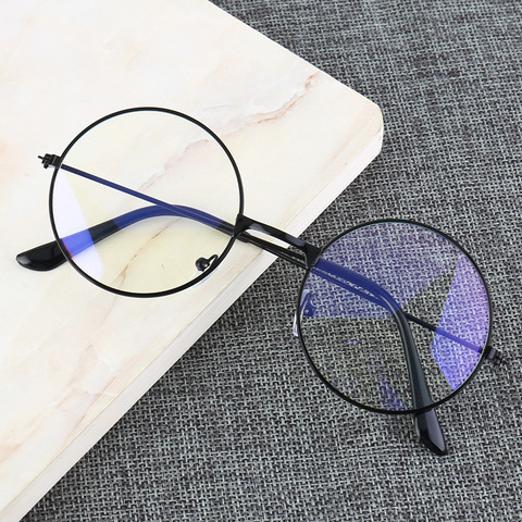 Vintage rond cadre en métal bleu lumière bloquant la personnalité collège Style clair lentille lunettes Protection des yeux téléphone Mobile jeu ► Photo 1/6