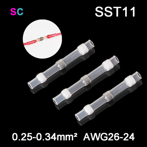 10/20/50 pièces thermorétractable manchon connecteur de fil étanche SST-S11 AWG26-24 isolé fil bout à bout étamé cuivre soudure joint Terminal ► Photo 1/6