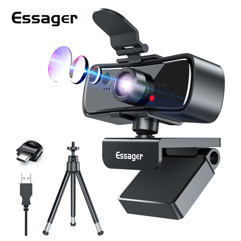 Essager C3 1080P Webcam Full HD Web caméra pour ordinateur portable USB Web Cam avec Microphone Autofocus WebCamera pour Youtube ► Photo 1/6