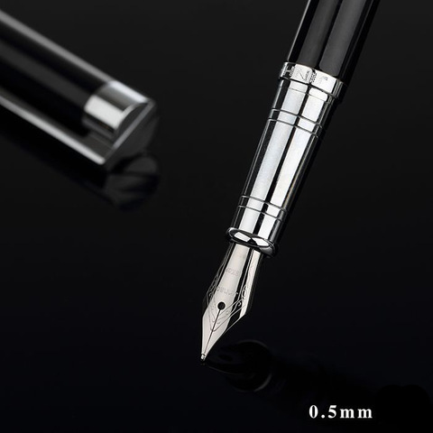 Jinhao classique stylo à plume noir et argent avec 0.5mm Nib Iridium le meilleur stylo cadeau d'affaires stylos à encre en métal livraison gratuite ► Photo 1/5