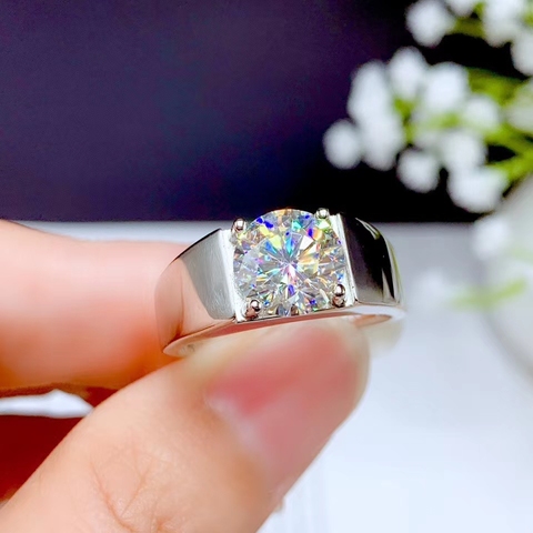 Bague de fiançailles en moissanite pour homme, bijou de mariage, en argent 925, solide, musclé, idée de cadeau ► Photo 1/6