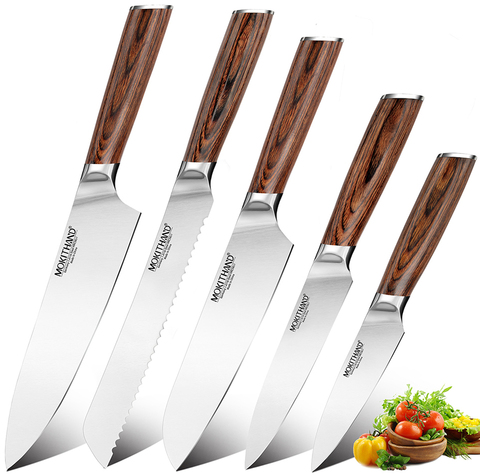 Couteau de cuisine de Chef japonais, couteaux professionnels allemagne 1.4116 couteau à pain Santoku à légumes tranchants en acier pour la cuisine 5 pièces ► Photo 1/6